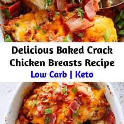 Delicious Baked Crack Chicken Breasts Recipe Baked Crack Chicken Breasts, also referred to as Ranch Chicken with Bacon, is a delicious and creamy dish loaded with cheese and bacon. Hard to believe that Crack Chicken is also Low Carb and Keto-Friendly! #crackchicken #ketorecipes #lowcarb #chickendinner